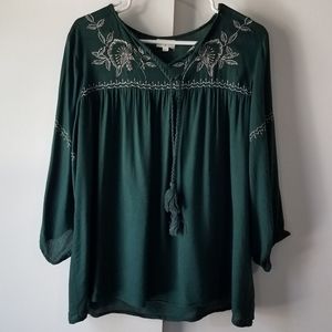 Tie Front Embroidered Blouse